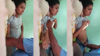 Banglore guy arousing and fingering gf's tight hairy pussy