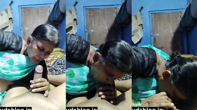 Old mature aunty showing her top blowjob skills to neighbour boy